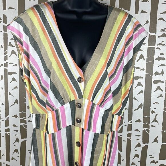 LOFT Striped Button Front Midi Dress 12 - Picture 8 of 9